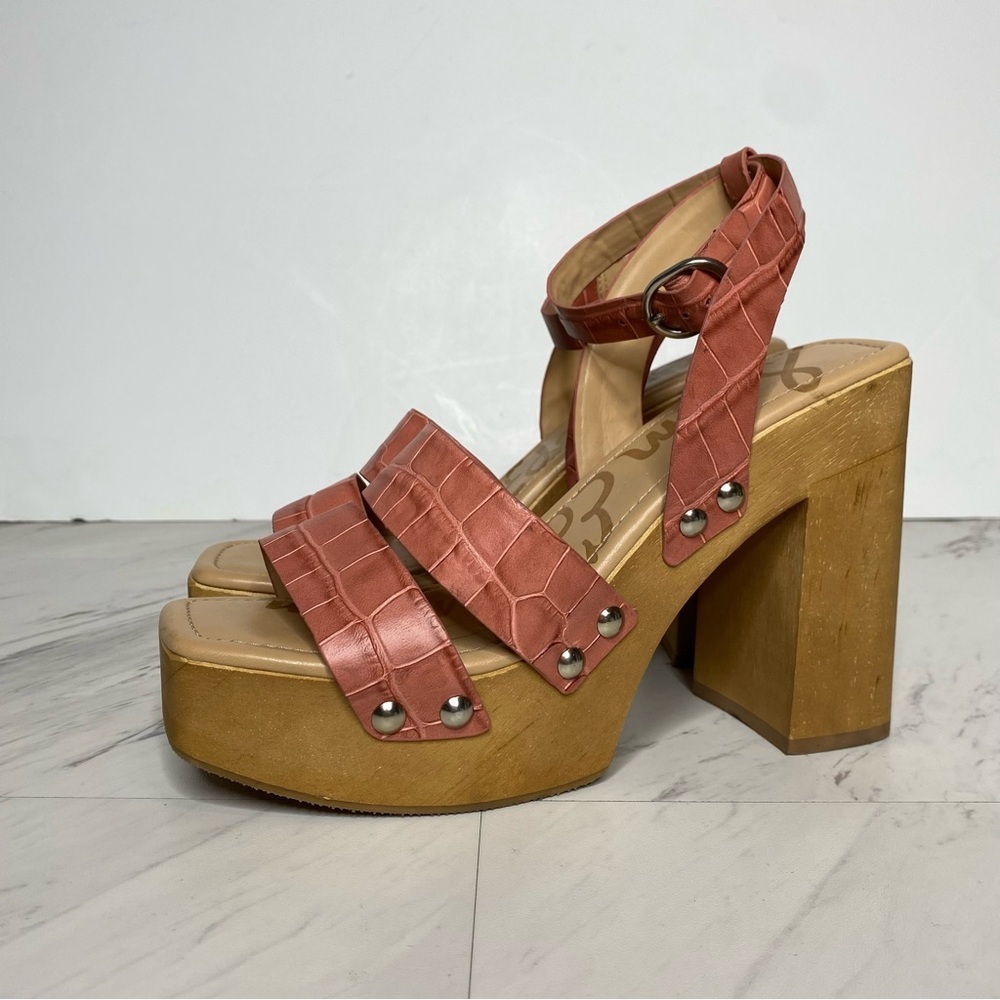 Sam Edelman Rosalind Pink Crocodile Leather Platform Heeled Sandal 7M - Picture 14 of 14